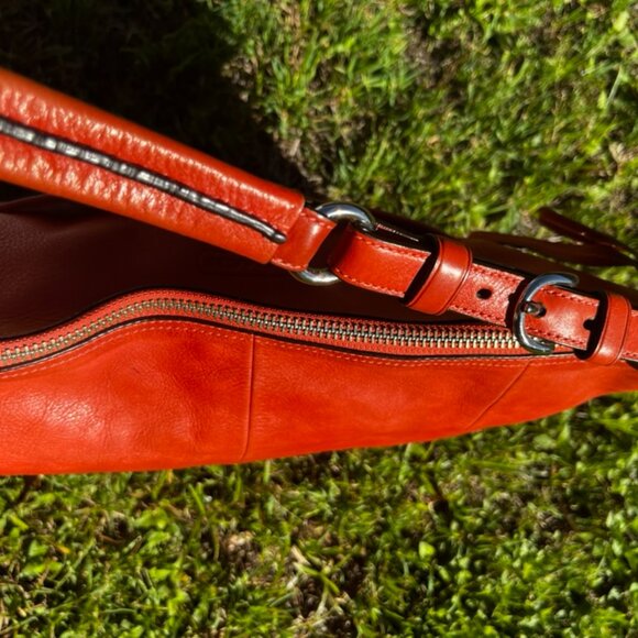 Coach Leather Shoulder Bag – Bold Red-Orange Full-Grain Cowhide, Silver Hardware - Picture 5 of 7